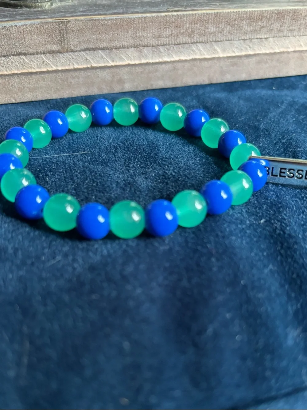 Kids Beaded Stretch Bracelet - Blue & Green